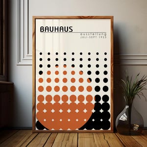 Póster abstracto moderno de mediados de siglo, arte de pared Bauhaus naranja para decoración de sala de estar contemporánea, impresión Bauhaus de arte geométrico para nueva oficina