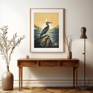 Beach House Decor Nautical Home Decor Coastal Wall Art Beach Themed Decor Seaside Wall Decor Bird Art Print Cormorant Print Linocut Print Ocean Art Nature Print Wildlife Wall Art Marine Art