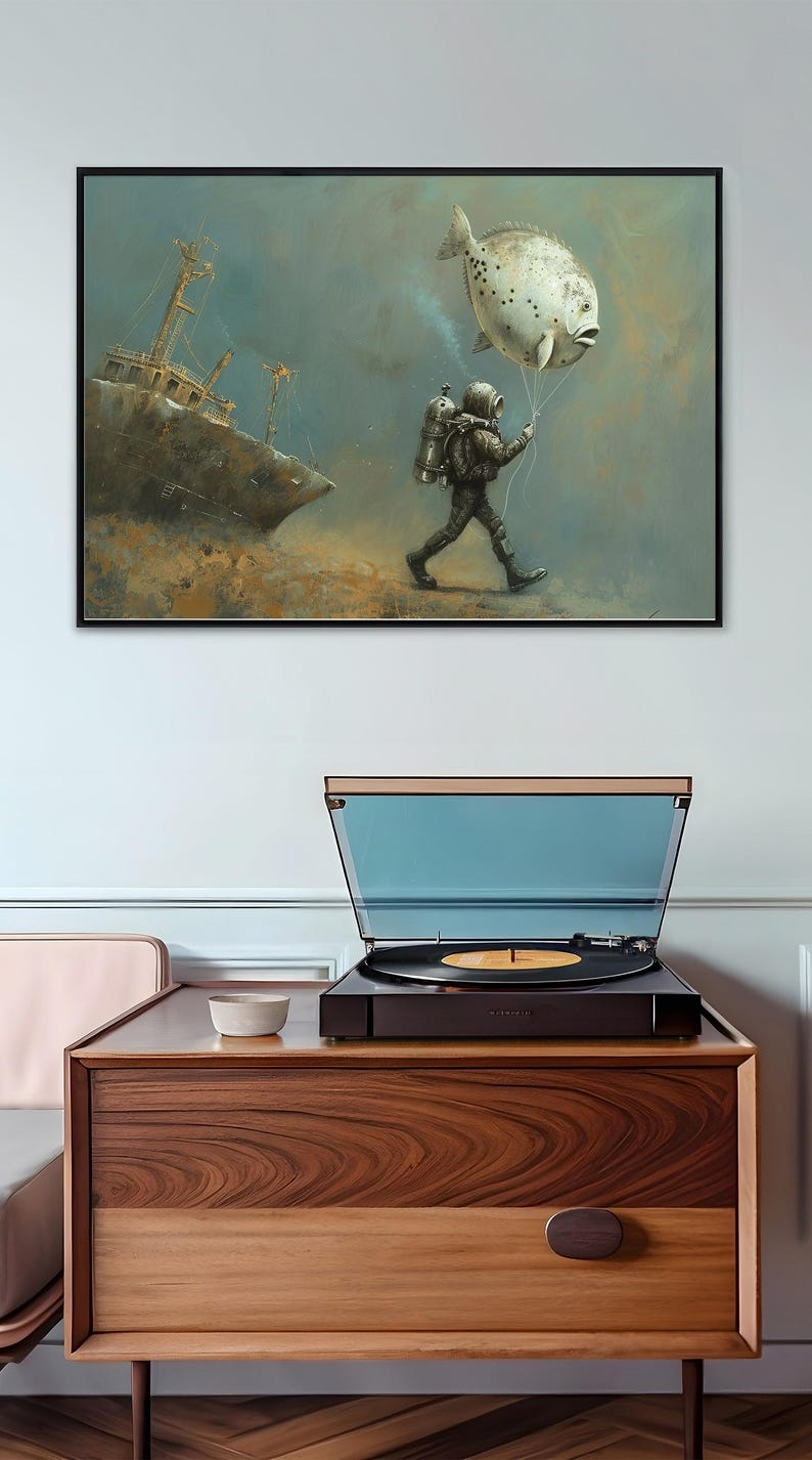 Vintage Diver Print Nautical Wall Decor Gift for Home Office Space ...