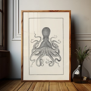 Octopus Wall Art Bathroom Print Octopus Print Nautical Decor Beach House Decor