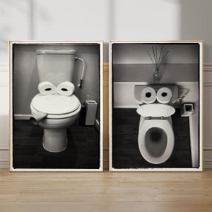Funny Bathroom Wall Art Print Set Black and White Photos Toilet Decor Ideas for Mens Restroom or Guest Bathroom Ensuite Loo Art