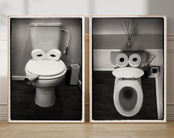 Funny Bathroom Wall Art Print Set Black and White Photos Toilet Decor Ideas for Mens Restroom or Guest Bathroom Ensuite Loo Art