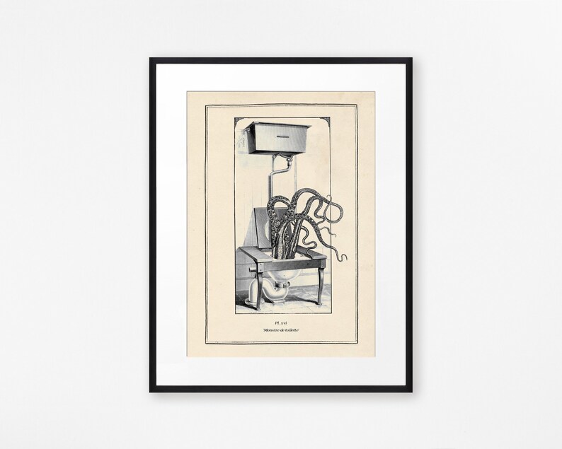 Vintage Octopus Print Funny Toilet Wall Art Funny Cloakroom Etsy UK