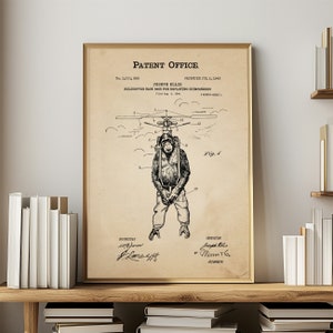 Funny Vintage Chimp Art Poster Surreal Flying Monkey Patent Print