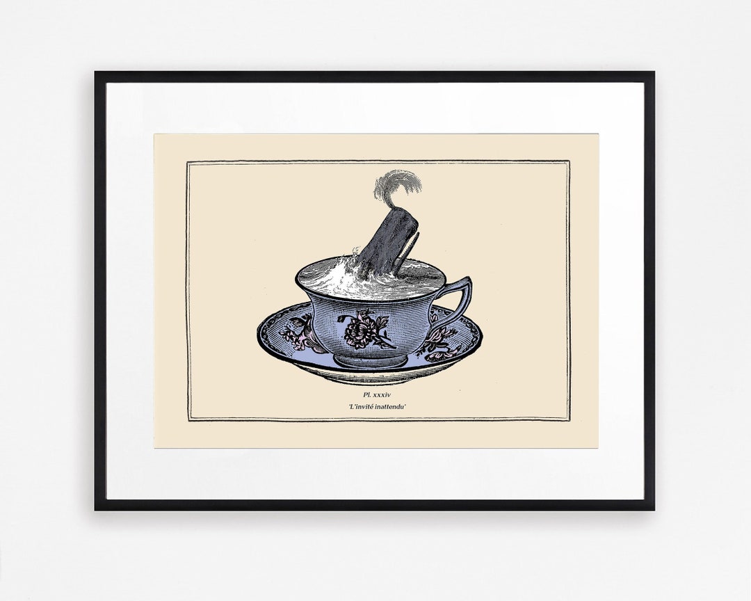 Whale Print, Surreal Art, Kitchen Decor, Surrealism, Tea Lover Gift