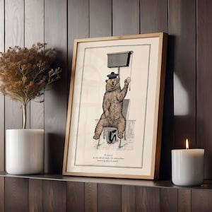 Oso lindo en el inodoro, arte de pared para baño, decoración para el baño, impresión linda, humor para el baño, impresión animal divertida, arte surrealista