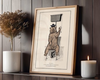 Söt björn på toaletten badrumsväggkonst badrumsdekoration sött tryck badrumshumor roligt djurtryck, surrealistisk konst