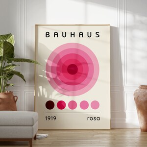 Bauhaus impresión rosa pared arte Bauhaus cartel arte moderno Bauhaus círculos arte geométrico, cartel rosa