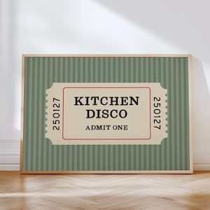 Kitchen Disco Ticket Print Retro Wall Art Vintage Admission Design Matt Archival Quality Trendy Kitchen Decoration Colorful Display Options Various Sizes Available Nostalgic Style Art Dining Room Decor Funny Gift For Cook Home Entertainment