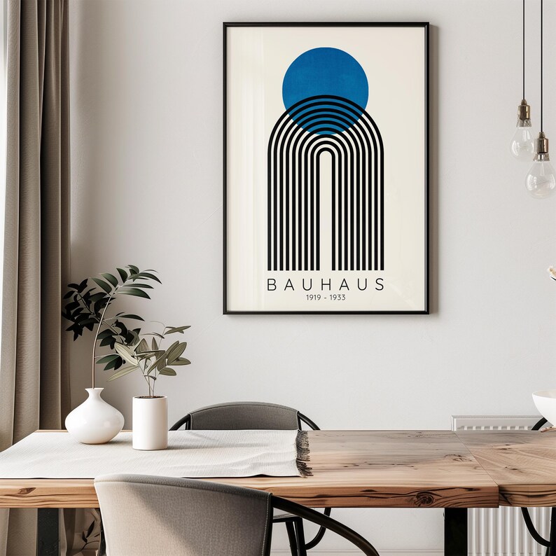Bauhaus Art Print Geometric Wall Blue Circle Design Modern Minimalist ...