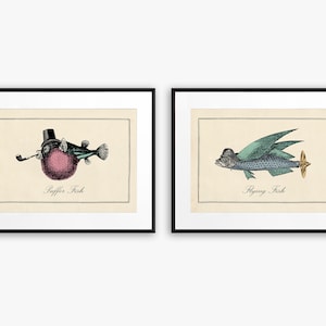 Surrealistische kunst vis illustraties badkamer muur kunst surrealisme surrealistische collage