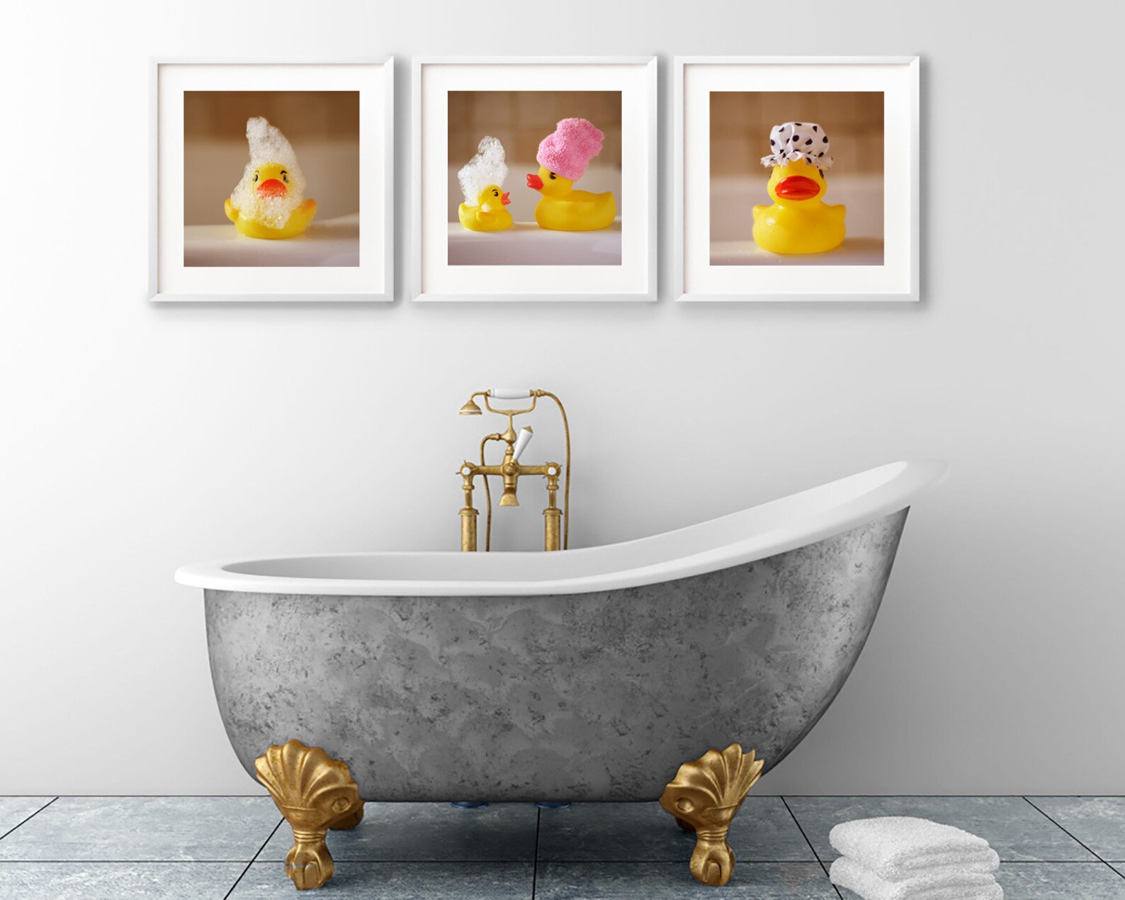 Set of 3 Rubber Duck Bath Prints Bathroom Wall Art Set Kid's Bathroom ...