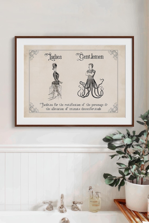 Vintage Funny Toilet Sign | Quirky Bathroom Art | Ladies Gents Gothic Decor | Steampunk Wall Art | Eclectic Couple Gift