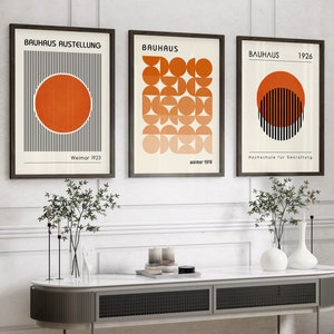 Bauhaus-poster Afficheset Orange väggkonst Minimalistisk väggkonst Konst från mitten av århundradet Bauhaus-tryck Abstrakt konst Bauhaus-tryckset bild 6