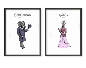 Bathroom Wall Art Quirky Bathroom Signs Ladies and Gentlemen Restroom Signs Set of 2 Prints Bathroom Prints Vintage Bathroom Decor