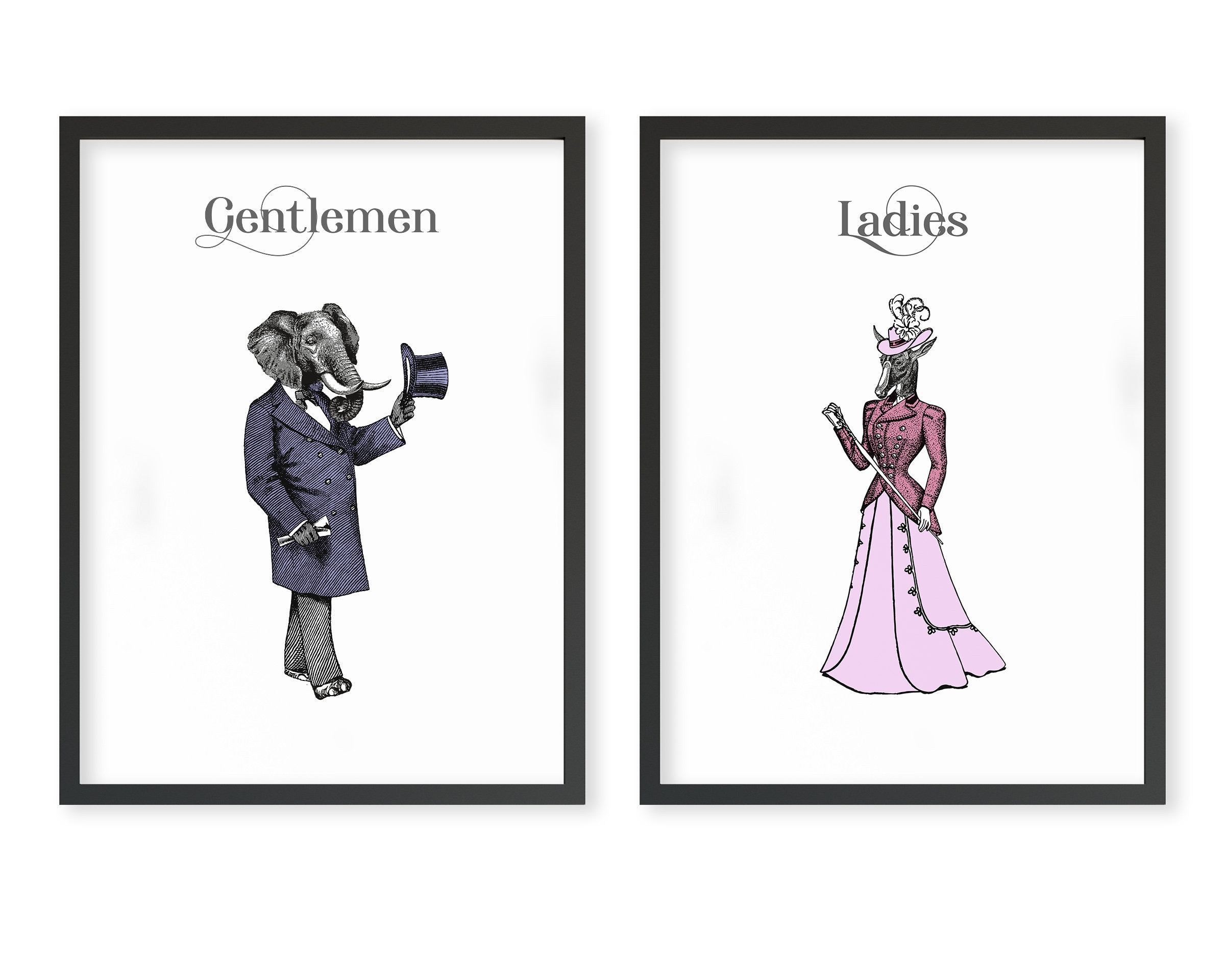 Bathroom Wall Art Quirky Bathroom Signs Ladies and Gentlemen Restroom Signs Set of 2 Prints Bathroom Prints Vintage Bathroom Decor