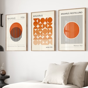 Conjunto de pósteres Bauhaus, arte mural naranja, arte mural minimalista, arte de mediados de siglo, impresión Bauhaus, arte abstracto, conjunto de impresiones Bauhaus
