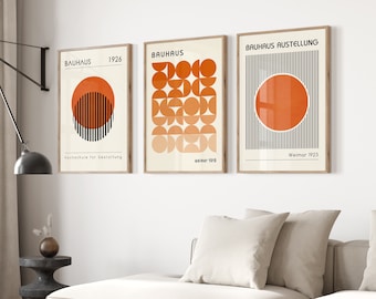 Bauhaus Poster Affiche Set Orange Wall Art Minimalist Wall Art Mid Century Art Bauhaus Print Abstract Art Bauhaus Print Set