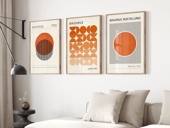Bauhaus Poster Affiche Set Orange Wall Art Minimalist Wall Art Mid Century Art Bauhaus Print Abstract Art Bauhaus Print Set