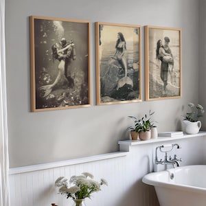 Coastal Home Decor Vintage Mermaid Artwork Beach House Collection Nautical Wall Art Design Bathroom Decor Essential Ocean Theme Style Perfect Seaside Gift Beautiful Maritime Display Classic Beach House Look Sepia Print Collection