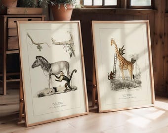 Jungle Animal Print Set of 2 – Humorous Wall Decor for Kids’ Room & Nursery, Perfect Gift for Animal Enthusiasts