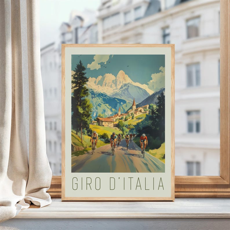 Vintage Cycling Poster Italian Landscape Decor Cyclist Gift Home Office Retro Sport Print Man Cave Travel European Decor Cafe Art Cycling Enthusiast Present Birthday Gift