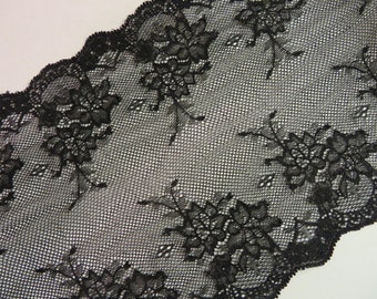 2 m high quality elastic black lace 18.5 cm wide