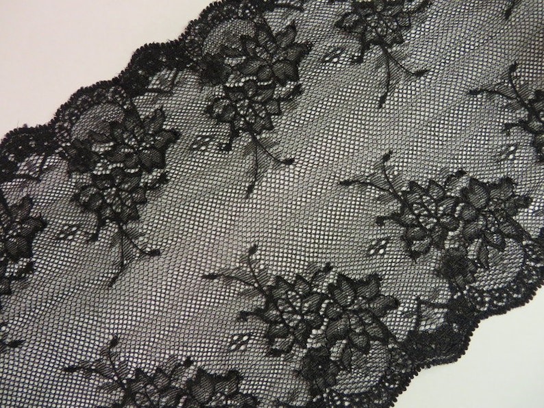 2 m de dentelle noire élastique de haute qualité de 18,5 cm de large image 1