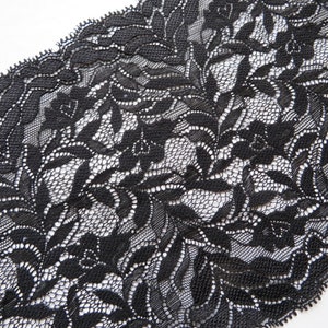 NEW 1 m high quality black elastic lace 16 cm wide flowers