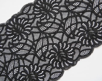 NEU 2m hochwertige schwarze elastische Spitze 16cm breit Blumen