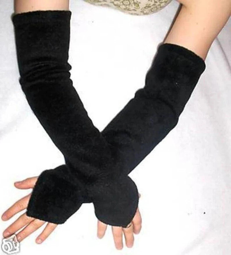 Black cozy fleece arm warmers with lace arm warmers image 1