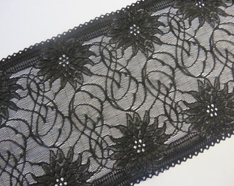 Sonderangebot 2m hochwertige schwarze elastische Spitze 16cm breit Blumen Sonderangebot
