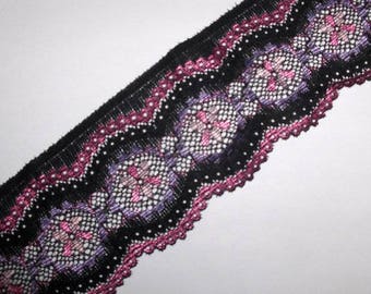 Special offer 3 m black multicolored elastic lace bordered 6 cm wide flowers