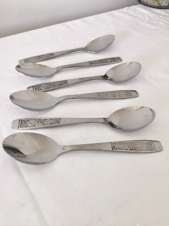 【Vintage】 Floral Teaspoons Vintage Botanical Set of 4 Teaspoons