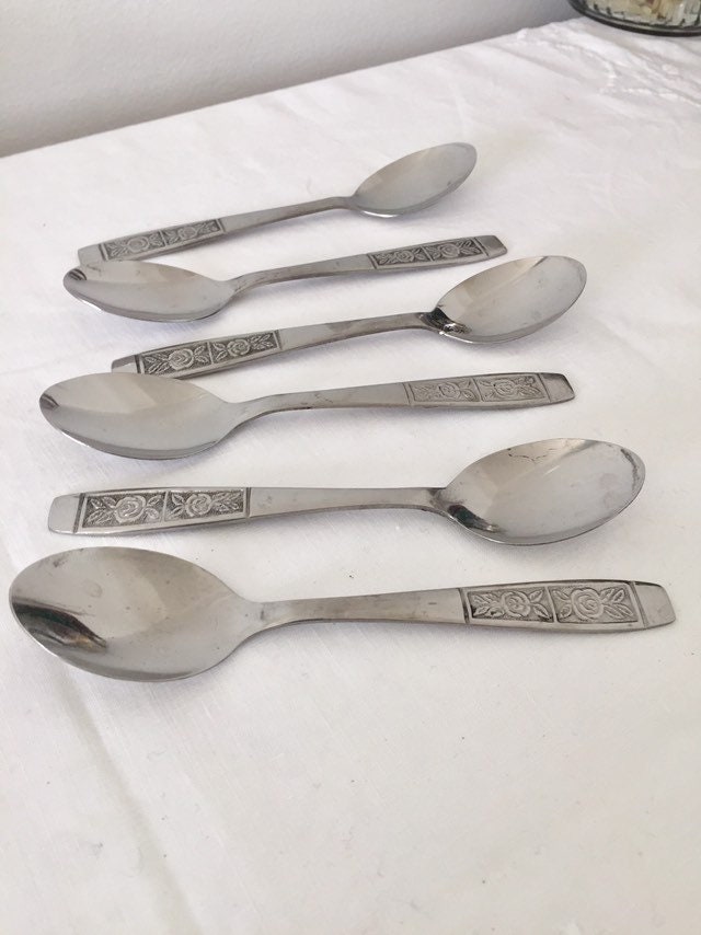 【Vintage】 Floral Teaspoons PRETTY Set of Teaspoons,Japanese Enamel Floral and Silver