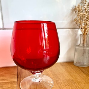 1960&#39;s red  brandy glass. Mid century style balloon glass. Vintage glass
