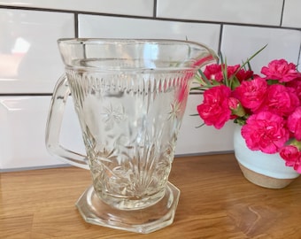Vintage Art Deco Pressed Glass Pitcher - 1930s Lemonade Jug