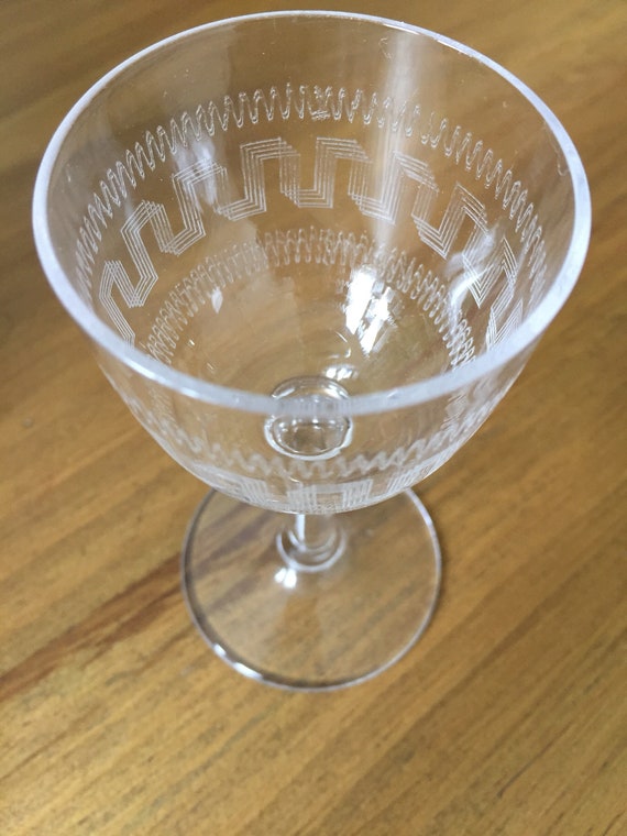 Antique Edwardian Etched Crystal Sherry/port Glasses. Set of Four