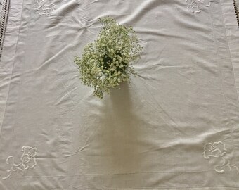 Vintage cotton crochet edged decorative tablecloth.