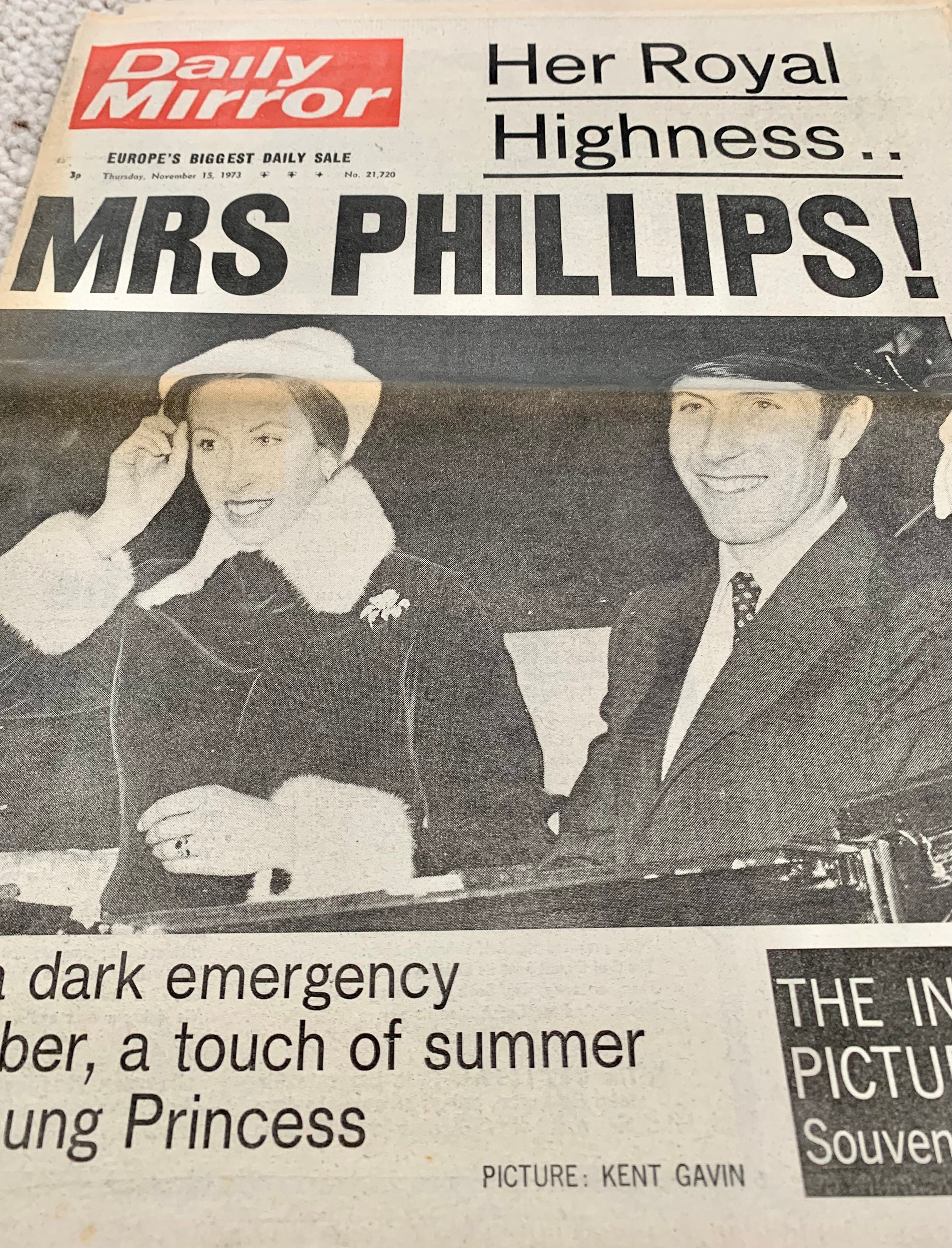 Original Daily Mirror Newspaper Celebrating Princess Anne's