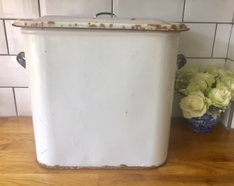 Vintage 1940's enamel bread bin. Enamel container. Enamel milk box.