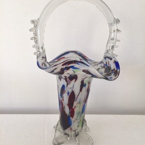 vintage basket multicoloured glass retro vase.
