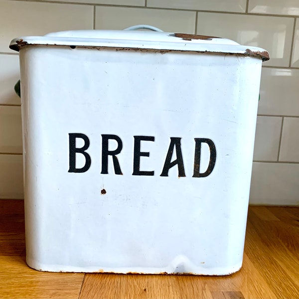 Vintage 1940's enamel bread bin.