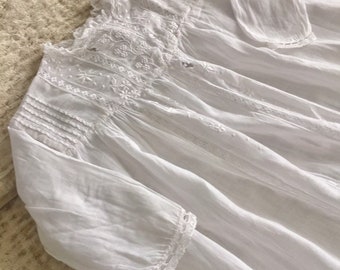 Stunning antique Victorian lace and cotton christening gown. Antique nightgown