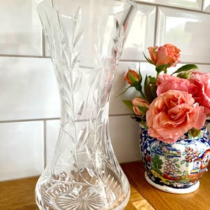 vintage etched glass retro vase.
