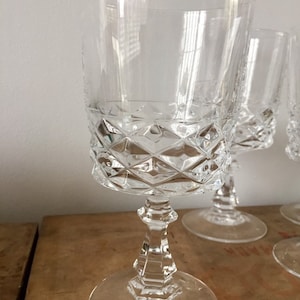 3 heavy vintage and retro wine or cocktail glasses.