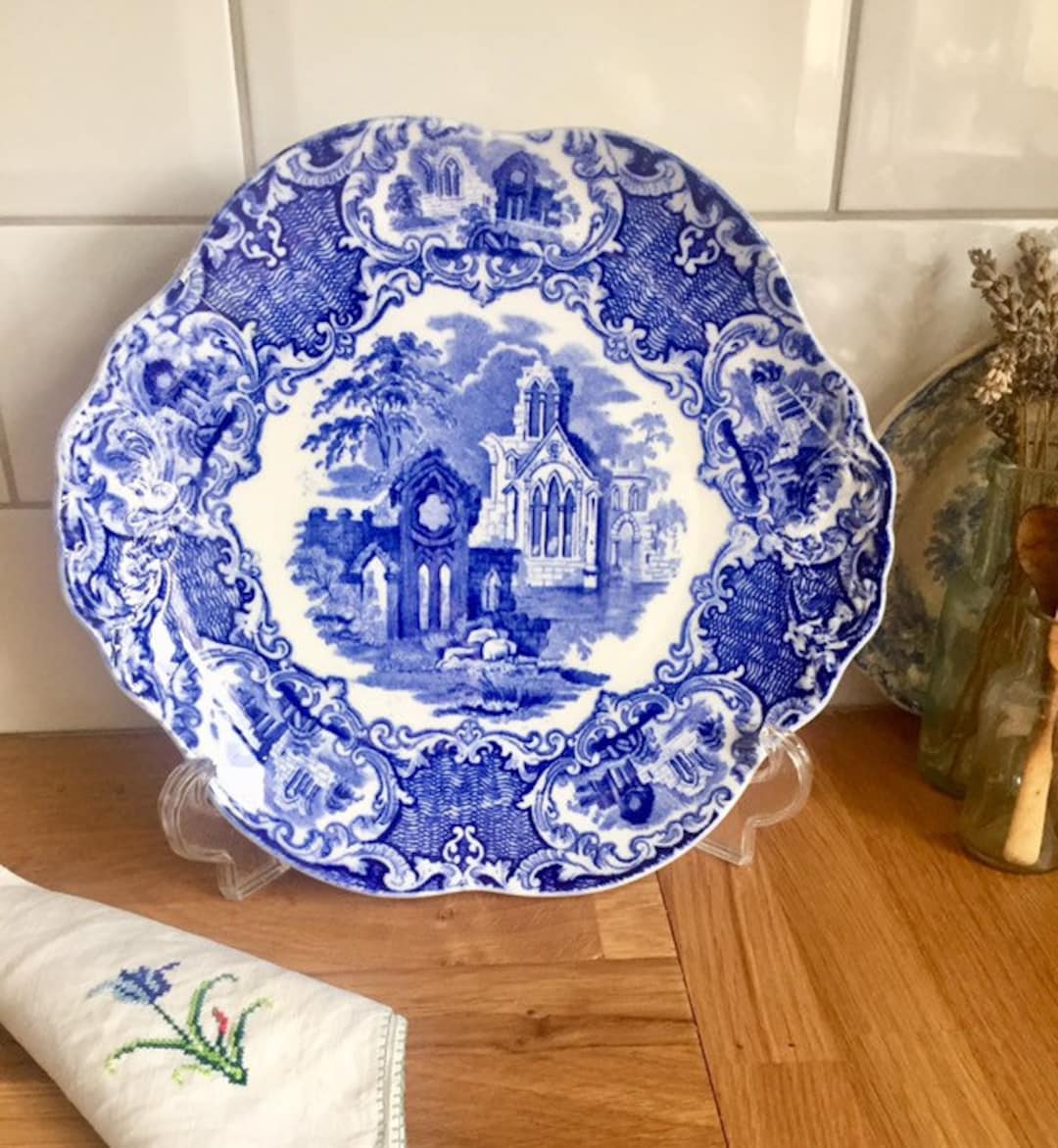 Vintage ingles ironstone vajilla azul y blanco plato de pastel George Jones s. Etsy Espana
