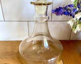 Antique Ships Cut Glass Decanter, Flat Bottom Barware