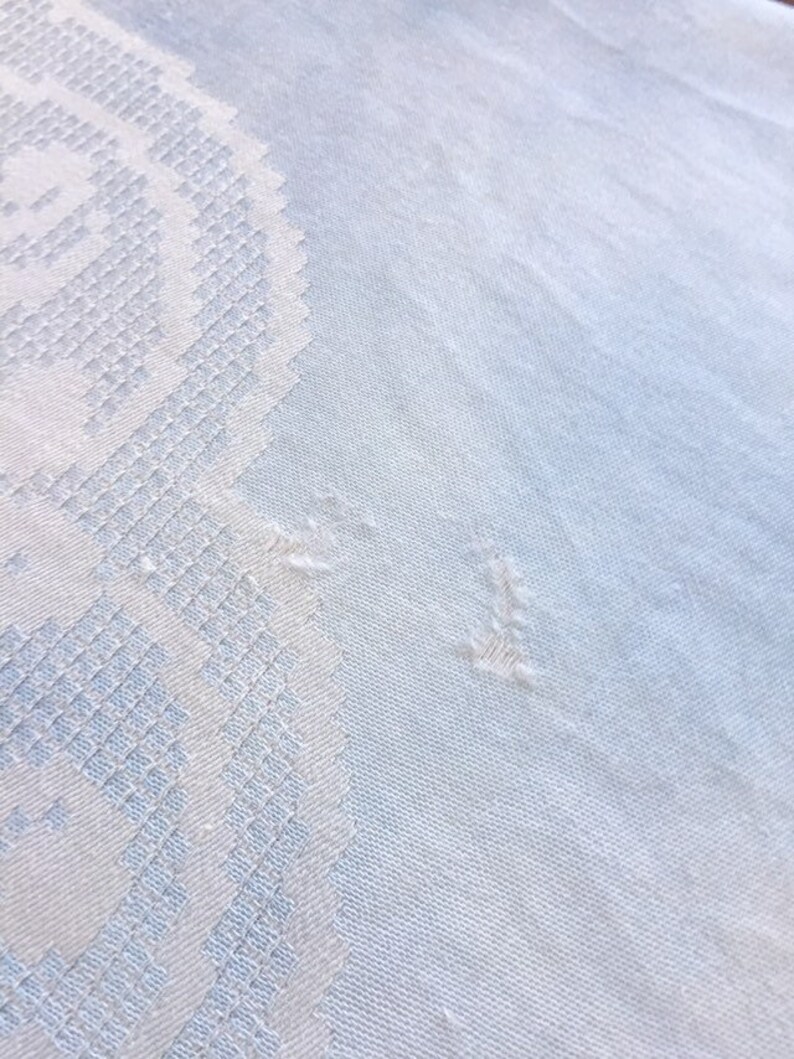 Vintage Blue and White Damask Tablecloth. Etsy