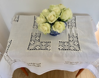 Vintage cotton crochet edged decorative tablecloth.